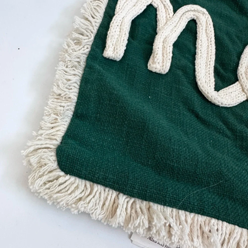 MERRY Sweater Script Festive Green and Cream Oblong Pillow Cover 15”x25”